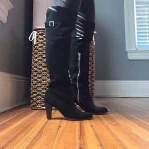 Black Knee High Suede Boots